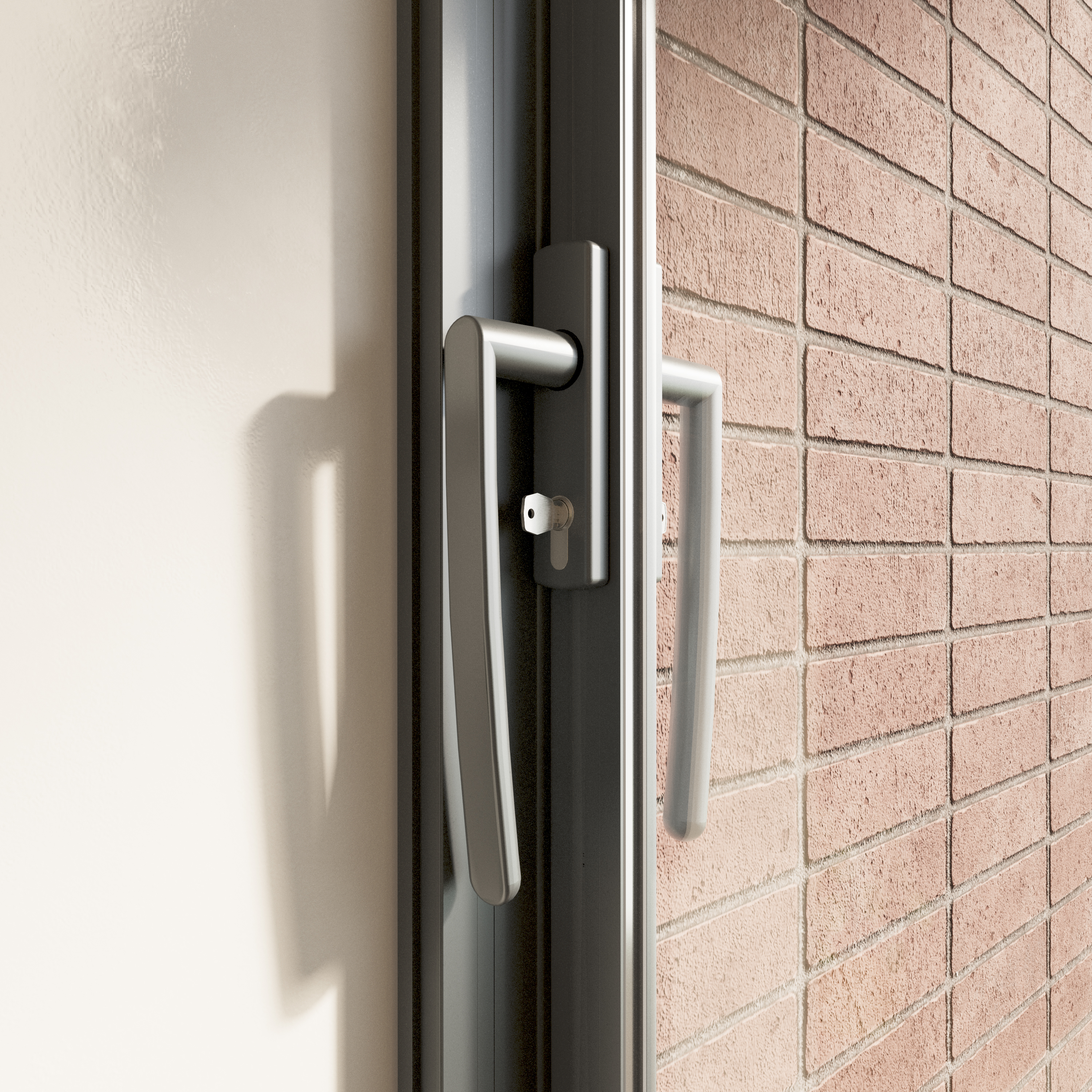 Close detail of an aluminium door handle