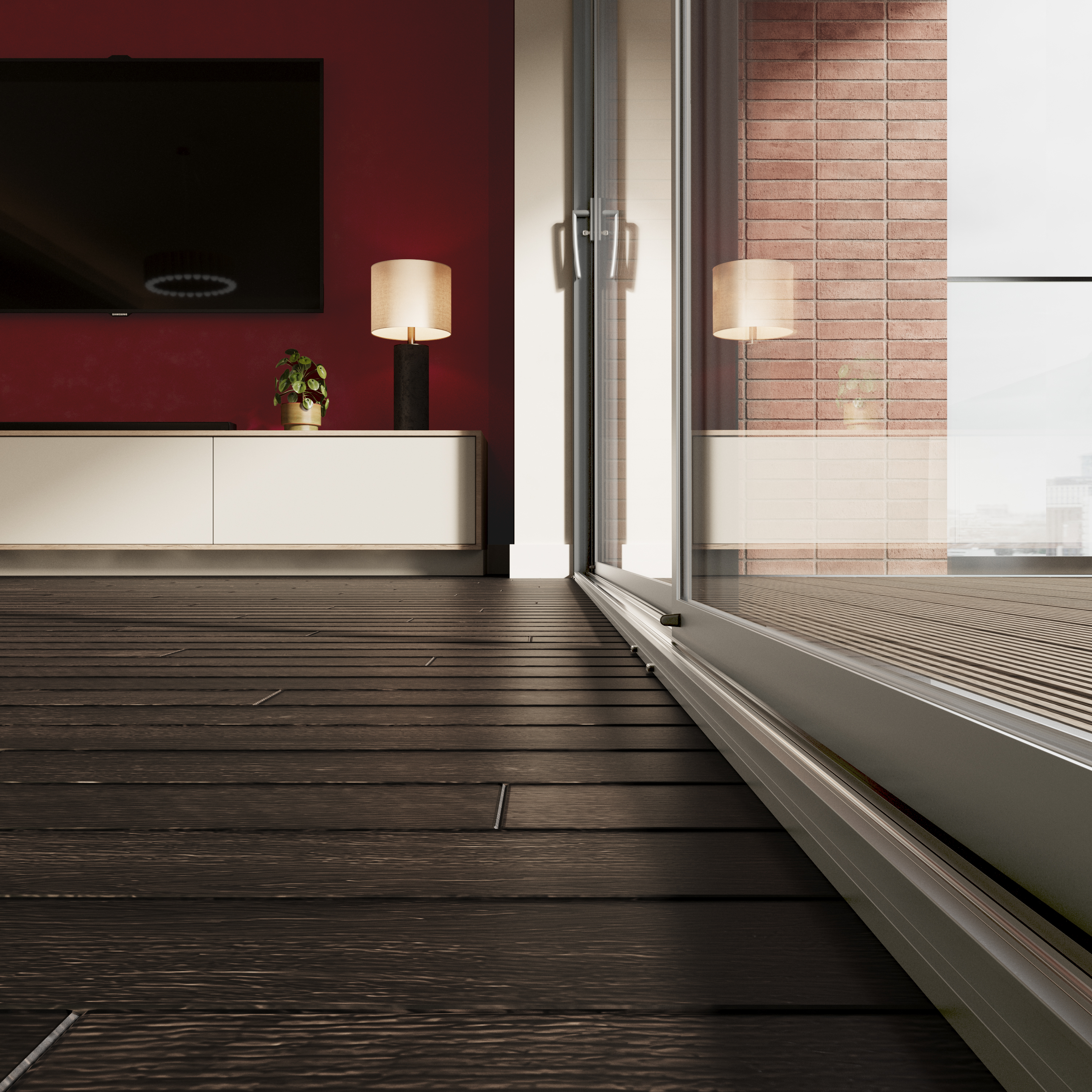 Aluminium low threshold and drainage detail