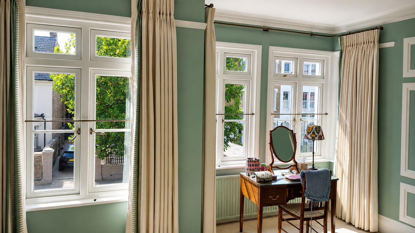 White timber sash window with period detailing